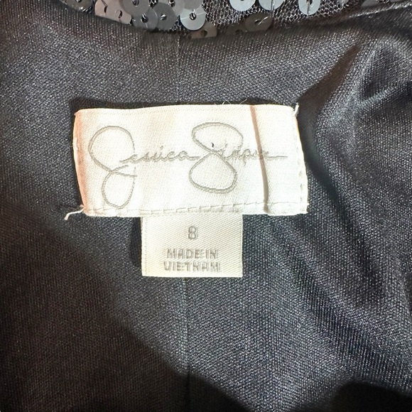 Jessica Simpson Black Sequin Long Sleeve Draped Back Mini Dress Sz 8 NWT - Picture 7 of 9